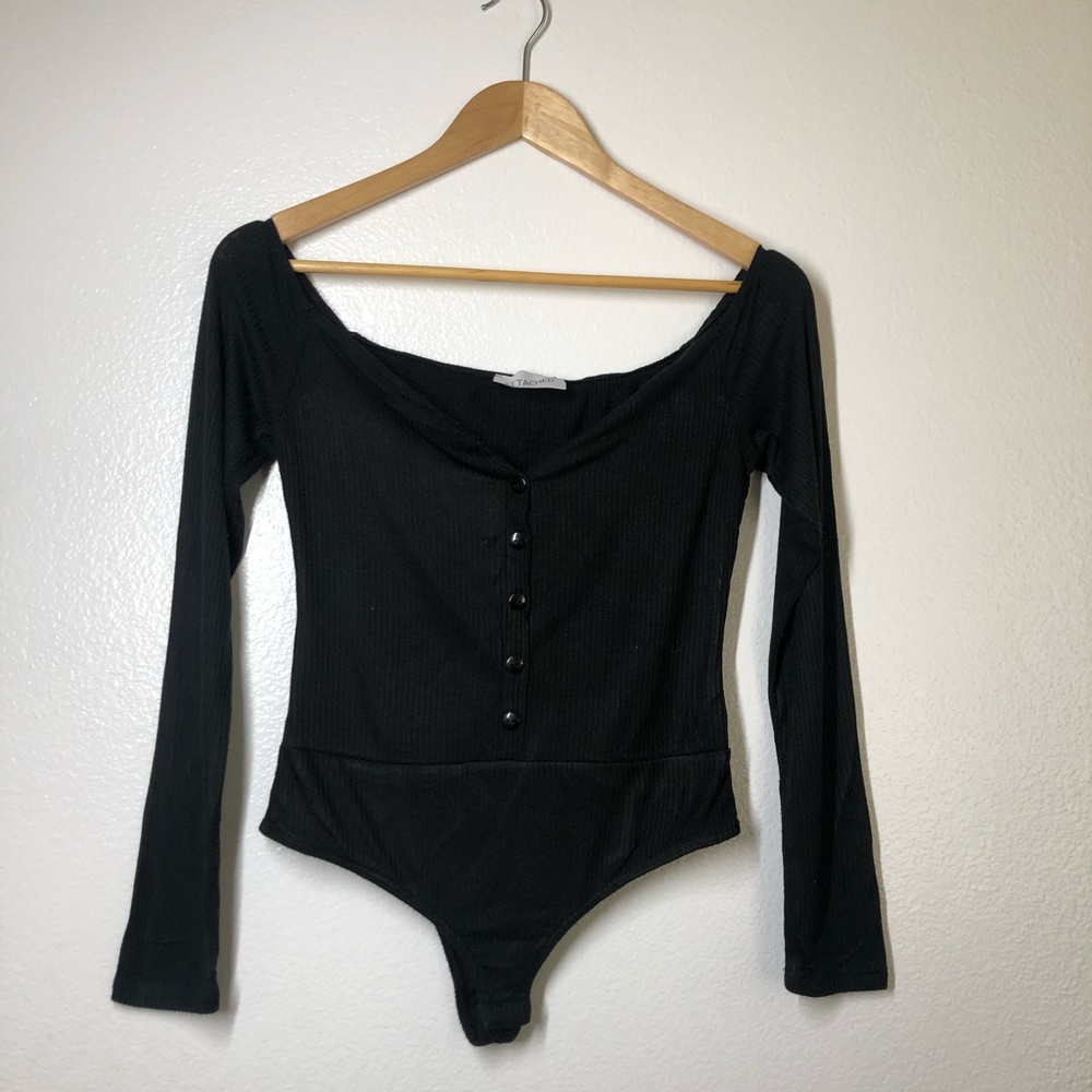 Attached Black Button Up Body Suit